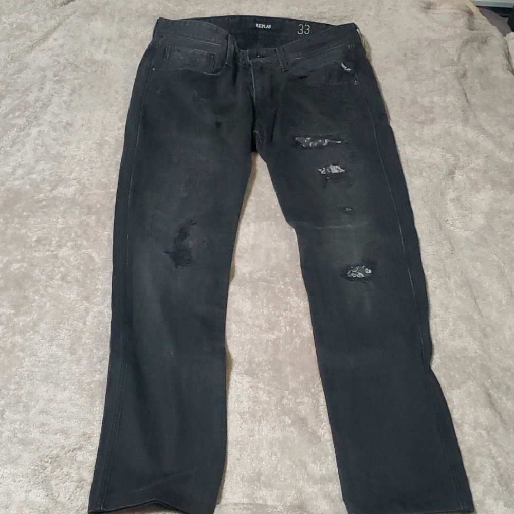 REPLAY BLACK DISTRESS JEANS